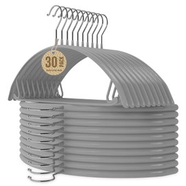 Jiang&Rong 30 Pack 16 Inch Rubber-Coated Non-Slip Metal Hangers - Heavy Duty No Bump Closet Hangers for Coats, Shirts, Suits, Sweaters (30-Pack, Grey)