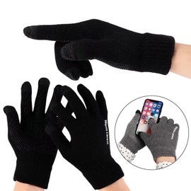 K58 Touchscreen Winter Gloves for Men & Women - Black Knit Gloves, Anti Slip Grip, Smartphone Compatible, Warm & Comfortable, Ideal for Outdoor Sports, Running, Cycling, Driving (2, One Size)