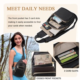 VX VONXURY Women's Chest Bag, Vegan Leather Bum Bag, Shoulder Bag, Small, Sling Bag with Wide Straps for Outdoor Sports, Travel, Work, Shopping, Black Chequered, Sling