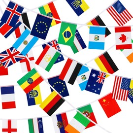 100 Countries String Flag, 14 × 21cm, Washable, 100Pcs 29M, does' t fade, International Flags, World Flag Banner Decorations for School, Garden, Sports Game Events, Grand Opening, Classroom, Party.