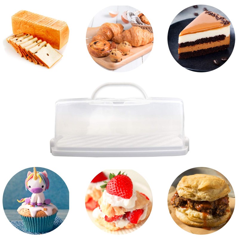 FEOOWV Portable Plastic Rectangular Loaf Bread Box with Transparent Lid,