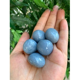 GAF TREASURES 5 Pcs Angelite Tumbled Stones, Polished Angelite Gemstone, Angelite Healing Crystals (Angelite)