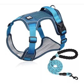 UNA MASCOTA Pechera Arnés De Seguridad para Perro Mediano Y Grande con Correa 1.5m (Azul, L)