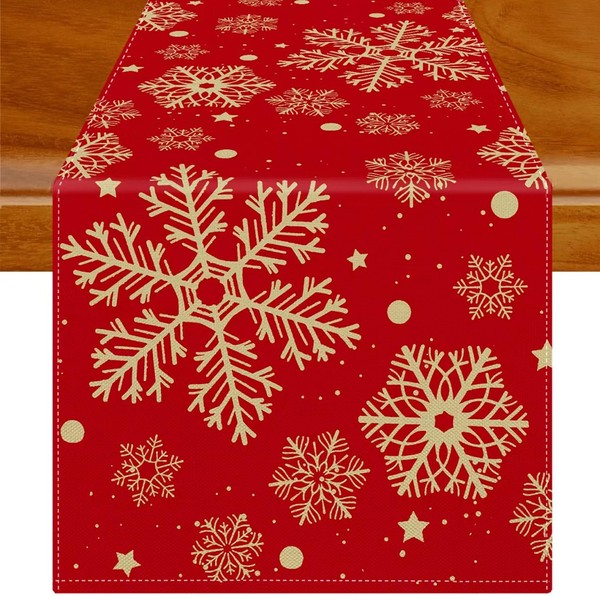 Jayusaror Christmas Table Runner Red Gold Snowflake Xmas Table Runner