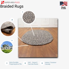 Super Area Rugs Kitchen Braided Rug Living Indoor/Outdoor Braided Rug - Soft & Reversible Oval 20" x 30"