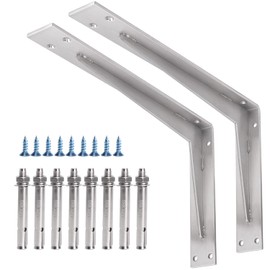 YUMORE Shelf Bracket Heavy Duty 16x10x2 in, 1/5IN Extra Thick Solid L Brackets Stainless Steel Countertop Bar Top Support Brackets Wall Mounted, Includes Hardware, 2 Pack