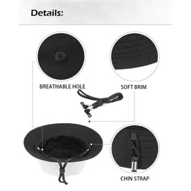 Zylioo Oversized Sun Blocking Bucket Hats Big Heads,XX-Large Reversible Summer Travel Hat,Wearable Sun Hat 24.4"-25.2" Black-White