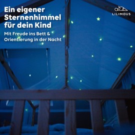 lilimaus House Bed Canopy with Luminous Stars - Bed Canopy House Bed Decoration - Gift Girls & Boys - Canopy Bed Curtains for 90 x 200 cm and 120 x 200 cm Children's Beds - Luminous Stars Children's Room Decoration