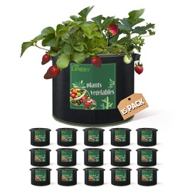 LINERY 15-Pack 10 Gallon Planting Grow Bag Black Heavy Duty Thickened Grow Bags Upgrade Hemming Process Grow Bag with Handles Non-Woven Fabric Plant Pots【15-10G】