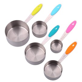 H&S Measuring Cup Set of 5 Stainless Steel Metal Measure Spoon Cups for Baking Cooking American Kitchen