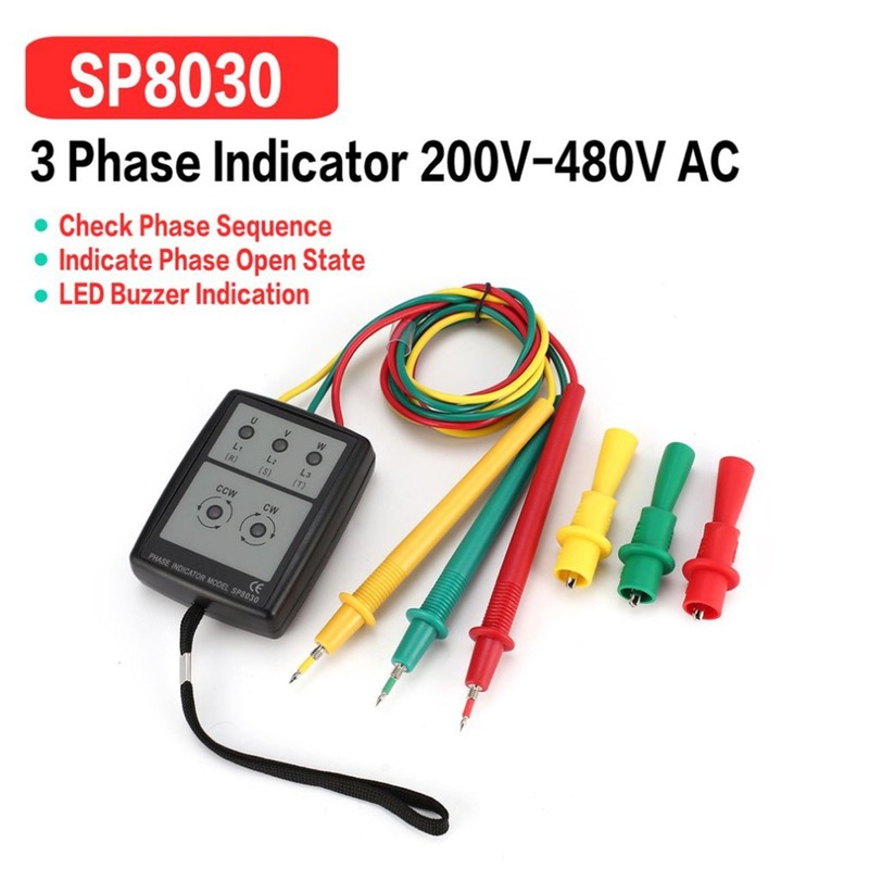 Digital Phase Indicator,Portable Phase Tester,SP8030 3 Phase Rotation Meter,High Accuracy