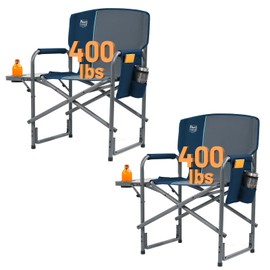 TIMBER RIDGE Aluminum Oversized Camping Chair, Lightweight Portable Directors Chair with Side Table Detachable Side Pocket for Outdoor Camping, Lawn, Picnic, Support 400lbs Blue 2 Pack
