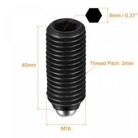 sourcing map Ball Point Set Screws, M16 x 40mm High Carbon Steel Metric Spring Hex Socket Grub Screw