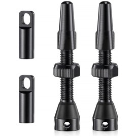 2PCS Tubeless Valve Stem, Presta Valve Adapter with Core Removal Tool, Black, 44mm for Bicycle Rims, Presta to Schrader Valve Cap Compatible