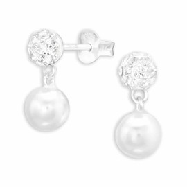 Monkimau Silver stud earrings with pearl and crystals made of 925 sterling silver, elegant jewellery for women, gift earrings, girls, children, Silver