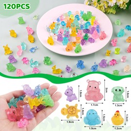 DXLing 120 Pcs Mini Glow Resin Animals Luminous Miniature Resin Animals Mixed 12 Styles Mini Animal Figures Glow in the Dark Tiny Toy ResinAnimal Figures with Stickers for Garden Dollhouse Decoration