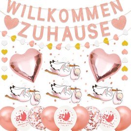 Welcome Home Baby Girl, Welcome Home Baby Girl, Welcome Baby with 6 Stork Birth for Outdoors, Pre-Assembled Welcome Garland, Baby Shower Decoration Girl