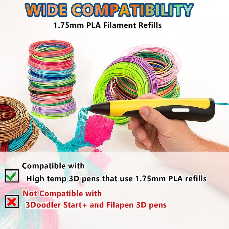 Yungden 3D Pen Filament Refills, 30 Colors 1.75mm PLA 3D