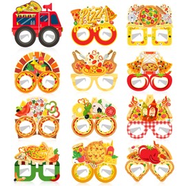 JIUJIUBER 24 PCS Pizza Party Paper Eyeglasses, Pizza Party Favors Decorations Supplies, Pizza Birthday Party Decorations Gifts Photo Booth Props for Kids Boys Girls