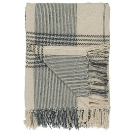 Ib Laursen 100% Cotton Blanket Throw Cream With Blue Check Pattern
