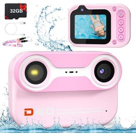 MOREXIMI Kids Waterproof Camera, digital camera for kids with waterproof function, 1080P Video Camera for Snorkeling, Christmas Birthday Gifts Pool Toys for Girls Ages 4-12, Toddler Digital Action Camera with 32GB Card Charging Batteries - Color: pink