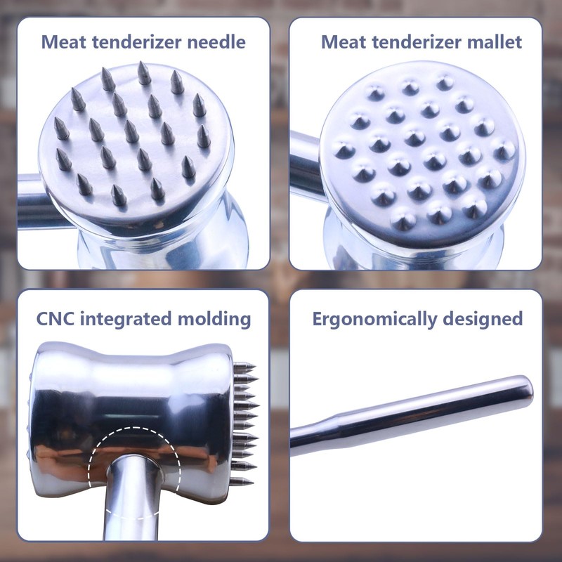 Dual-Sided 2-in-1 Stainless Steel Meat Tenderizer Tool, Meat Mallet Hammer