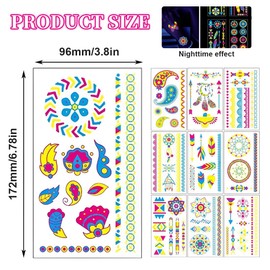 GNHG 10 Pcs Temporäre Tattoos Blätter Leucht Tattoo Unter Neon Uv Schwarzlicht,Festival Tattoos,Klebetattoos Erwachsene,Glow Uv Schwarzlicht Neon Party Für Erwachsene Teenager Kinder