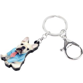 DUOWEI Sitting Blue Suit French Bulldog Keychain Acrylic Cute Pet Keyring Bag Purse for Women Girls (Blue)