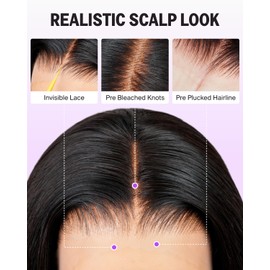 Megalook hair Straight Bob Wig Human Hair 13x4 HD Lace Front Wig Human Hair Pre Plucked with Baby Hair Bleached Tiny Knots 210% Density Lace Closure Wigs Human Hair Natural Black 12 Inch