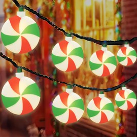 Christmas Tree Lights Candy String Lights,8.5Ft Christmas Decorations String Lights with 10 Red White Peppermint Candy Lights Plug in Christmas Lights Indoor Outdoor Xmas Tree Garden Christmas Decor
