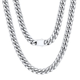 Mens Chain Necklaces, Stainless Steel Cuban Link Chain Necklace for Men,7mm Wide Hip Hop Mens Jewelry,22"