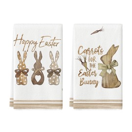 Artoid Mode Rabbit Rabbit Happy Carrots Easter Kitchen Towels Tea Towels, 42 x 65 cm, Easter Spring Decoration, Polyester Hand Towels, Set of 2