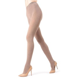 MeMoi Cotton Sweater Flat Knit Tights, Large / X-Large, Lt Taupe Heather