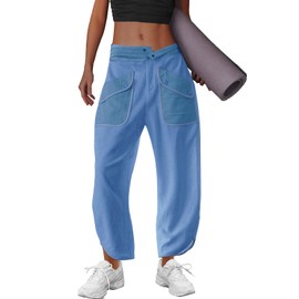 LAMISSCHE Oversized Barrel Lounge Pants Women Wide Leg Sweatpants with Pockets Baggy Cropped Pants(Blue,M)