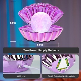 LKUA Shell Pearl Beach Themed Night Light, RGB 8 Colors Changing Mood Shell Pearl Lamps, Bedside LED Clamshell Portable Night Lights for Bar (Electroplating Purple)