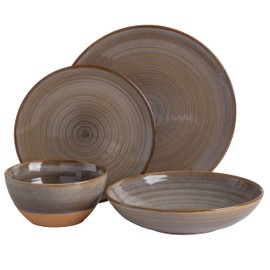Gibson Elite 16 Piece Dreamweaver Double Bowl Terracotta Reactive Dinnerware Set - Earthy Brown, Service for 4 (16pcs)