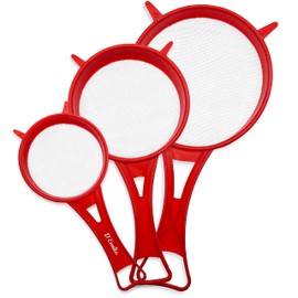 D'Emilia - Plastic Kefir Strainer Kitchen Strainer for Solid and Liquid Food, Set of 3 Small Strainers with Fine Plastic Mesh for Sieving, White