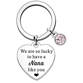 SDOFY Nana Gifts: Granddaughter Grandson Keyring & Keychain - Birthday Gifts 'We are So Lucky to Have a Nana Like You'
