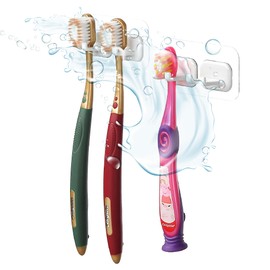 Hook LAB Self Adhesive Double Toothbrush Holder 2 Pack - Removable & Reusable Wall Mounted Toothbrush Storage Organizer | Suits Bath Accessories, Decoratives & More in Kitchen Bathroom (White)