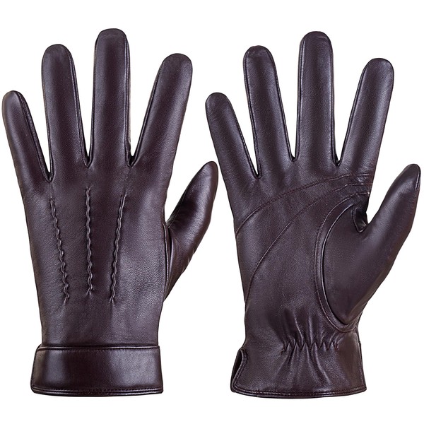 LOKIMSI Genuine Sheepskin Leather Gloves for Men, Soft Cashmere Winter