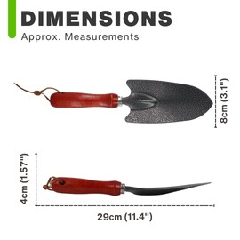 Garden Hand Trowel - 29 x 8 x 4cm Wooden Handled Gardening Tool, Pointed Metal End Ideal for Planting and Transferring Soil, Weeding Tools for Garden