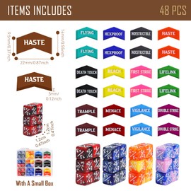 FIGURESLAB 48PCS MTG Tokens & 12mm Dice Counter with Box, MTG Abilities Keyword Buff Tokens Life Counters Loyalty Dice for Magic The Gatering TCG Card Gaming Accessories CCG Creature Stats