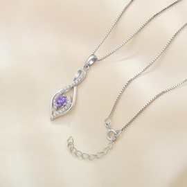 FATACI Women Pendant Necklace, 925 Sterling Silver 5A Cubic Zirconia Infinity Necklace with February Amethyst Birthstone for Her Mom Mother Wife Jewelry Gifts