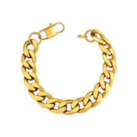 Supcare Men's Bracelet Chain, Chunky Curb Cuban Links Bracelet Gold, 13mm Stainless Steel Bracelets for Dad