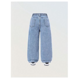 SOLY HUX Toddler Girl's Cute Heart Embroidery Jeans High Elastic Waist Wide Leg Denim Pants Light Blue Heart 6Y