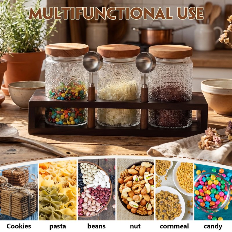 Suclain 3 Pcs 34 oz Glass Coffee Grounds Container with