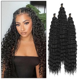 24 Inch 3 Packs Deep Wave Crochet Hair, Soft Ocean Wave Braiding Crochet Hair for Boho Braids, Goddess Box Braid, Twist Crochet Hair, Soft Synthetic Deep Wave Curly Braiding Hair Extensions for Women