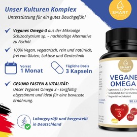 Vegan Omega 3 - 1,500 mg Algae Oil with 900 mg DHA and 450 mg EPA per Daily Dose - 90 Soft Capsules - Sustainable Omega 3 Fatty Acids from Algae - Made & Laboratory Tested in Germany
