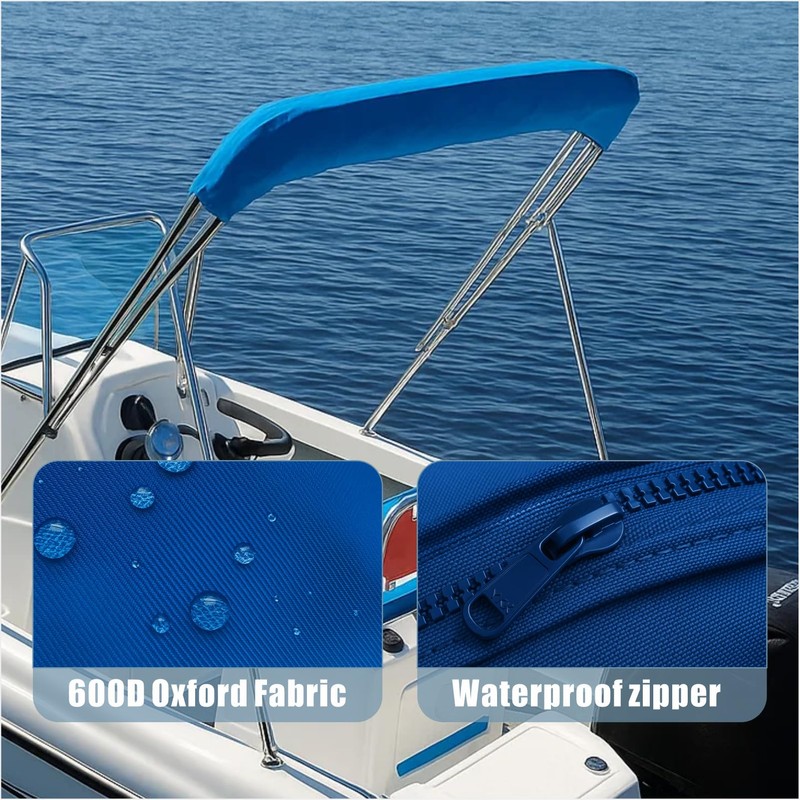 Bimini Top Boot Cover for 3 Bow Boat Support Top