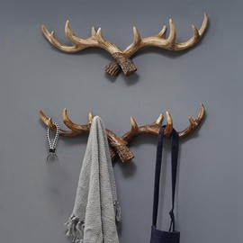 Comphic Vintage Deer Antlers Wall Hooks - 28cm Wall Mounted Clothes Hanger Coat Rack Key Holder for Decorative Wall Hook,A Easy Install
